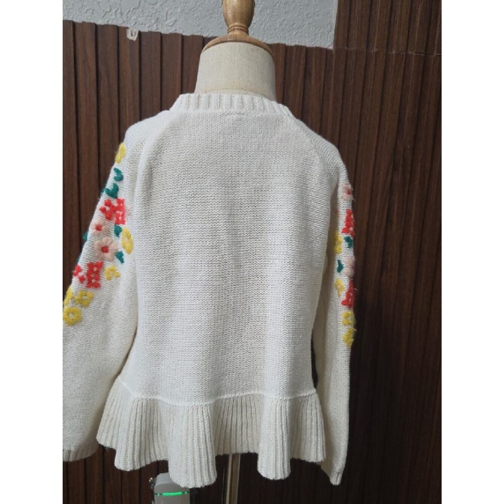 OshKosh B'gosh Cream Cable-Knit Cardigan with Floral Sleeves - Picture 3 of 4
